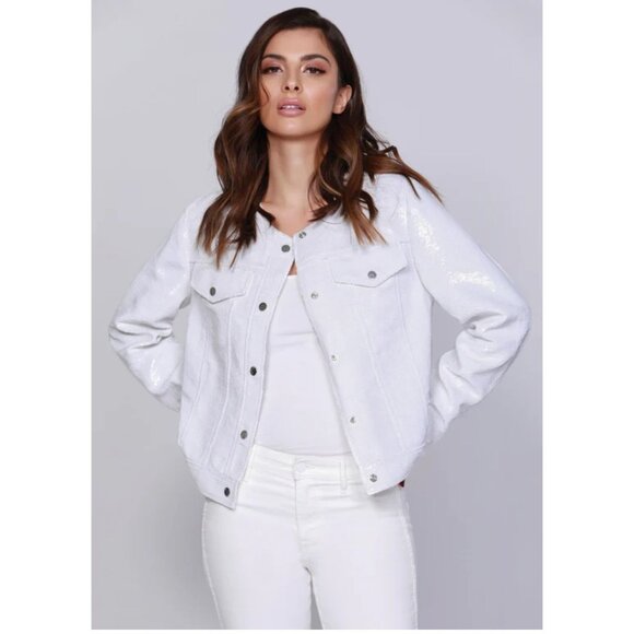 Dolce Cabo Beautiful White Sequin Denim Jacket Glam City Party Sexy Y2K Size S - Picture 1 of 10
